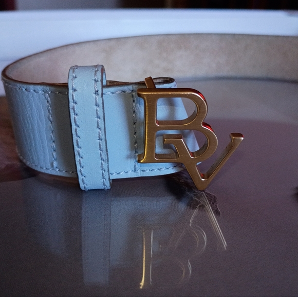 Vintage Bottega Veneta Blue & Gold Leather Belt size Large 33-36 - Picture 13 of 16